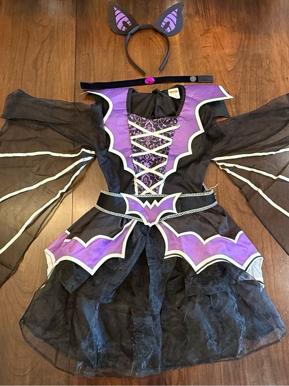 Kids Bat Winged Halloween Costume Dress with Headband, Choker and Belt